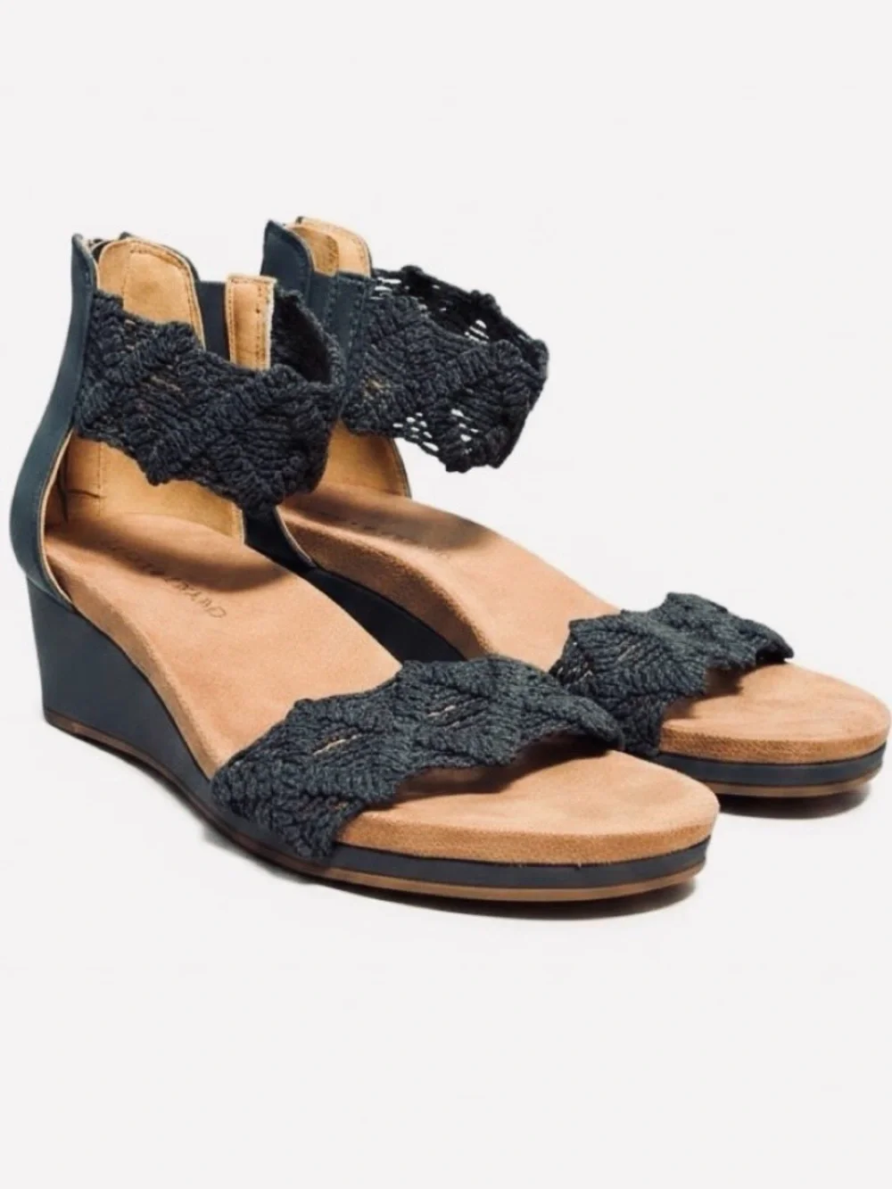 Lucky Brand Dark Gray Crochet Ankle Wedge Sandals